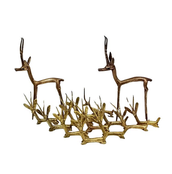 Gazelle STATUETTES in gilded brass, Brutalist gazelle antelope figurines in patinated bronze, Gazelle knife rest,A