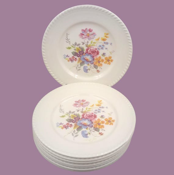 8 PLATES old Keller and Guerin (K&G) earthenware factory Lunéville France flower bouquet motif