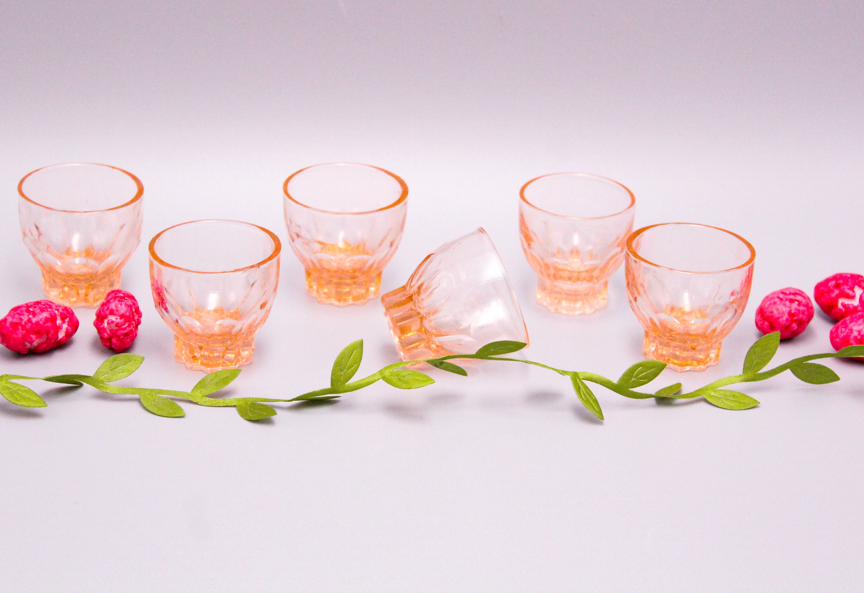 6 Verres à Liqueurs Rosaline Vintage Des Années 1950, Verre Rose