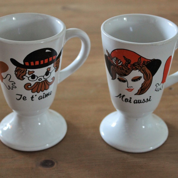 Duo de TASSES couple, homme et femme, Mazagran grès vintage des années 60-70