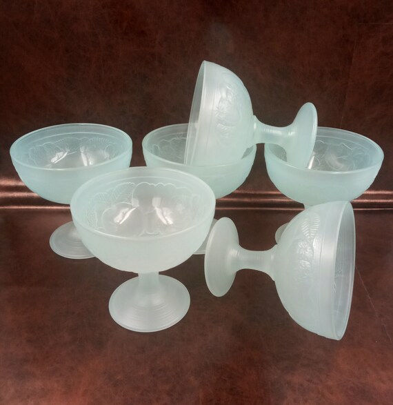 6 vintage ice cream CUPS LUMINARC France pale green "gourmet" model