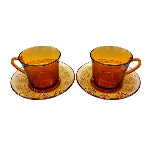 2 large Duralex glass CUPS amber France vintage