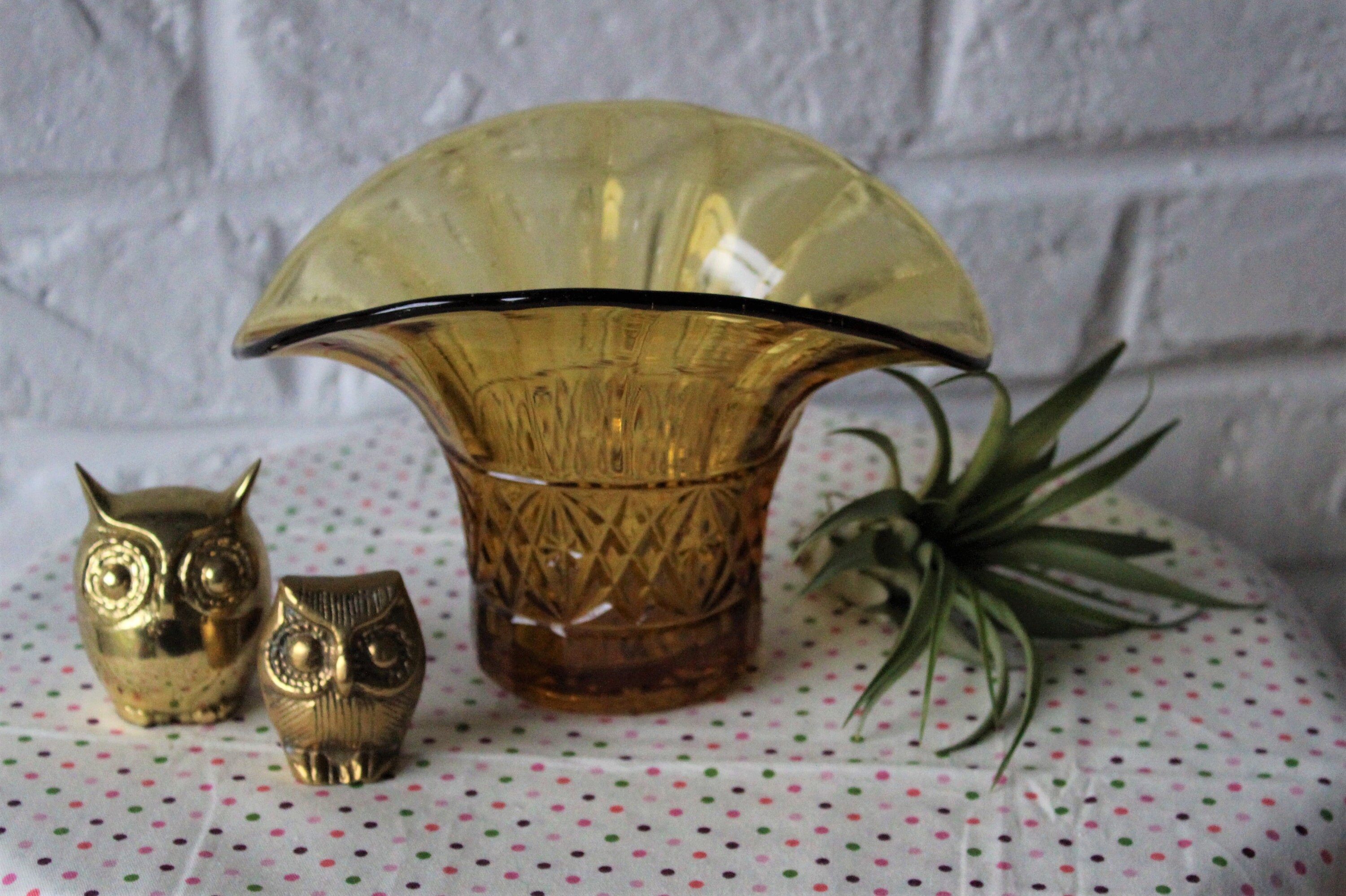 Joli Panier en Verre Ambré, Compotier Verre, Vide-Poche Vintage