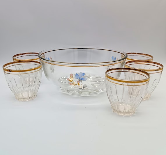 Dessert set, salad bowl and 5 dessert bowls in vintage Italian glass