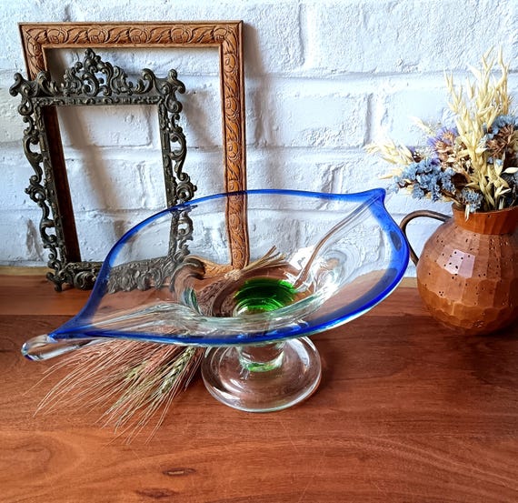 Glass bowl on a stem, trinket dish, fruit bowl, serving tray