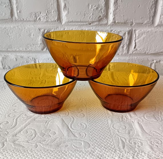 3 DURALEX France amber tempered glass bowls