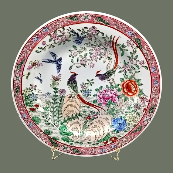 PLATE porcelain decoration japan decor bird of paradise peony