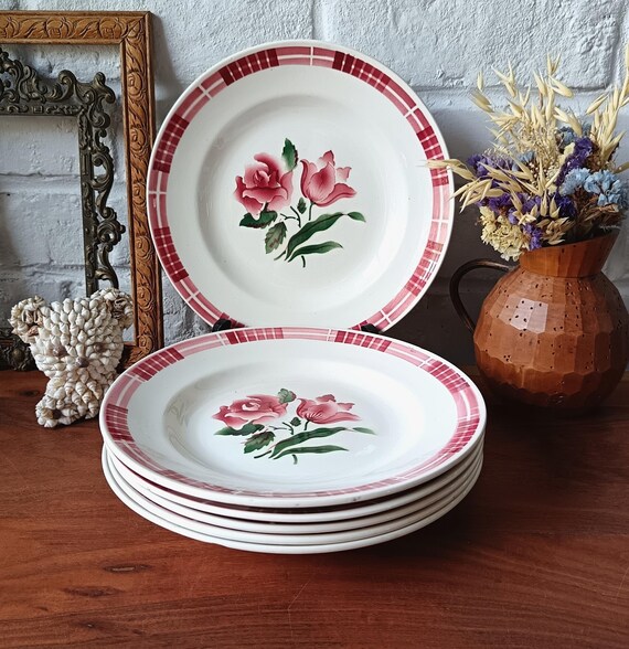 6 Sarreguemines Digoin dinner plates with Dijon pattern