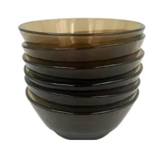 6 VERECO dessert bowls, Creole model, smoked glass, vintage France