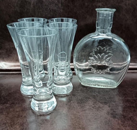RICARD set: carafe and 5 anisette glasses, vintage pastis