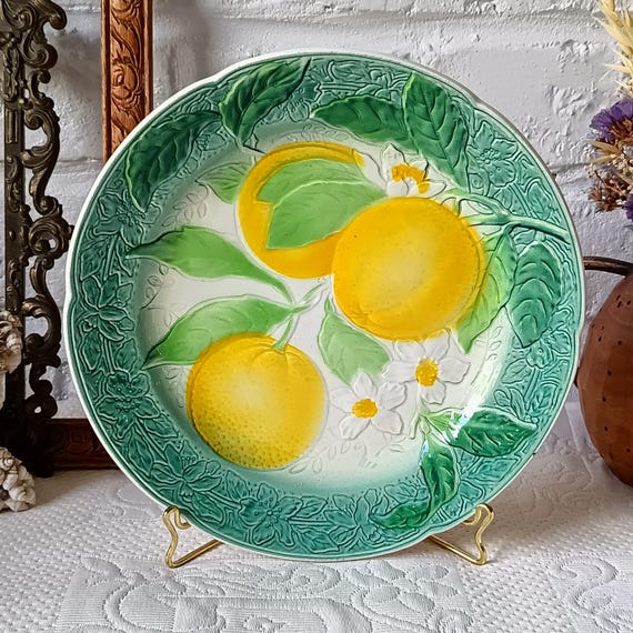Antique Badonviller Lunéville KG orange plate, majolica, France