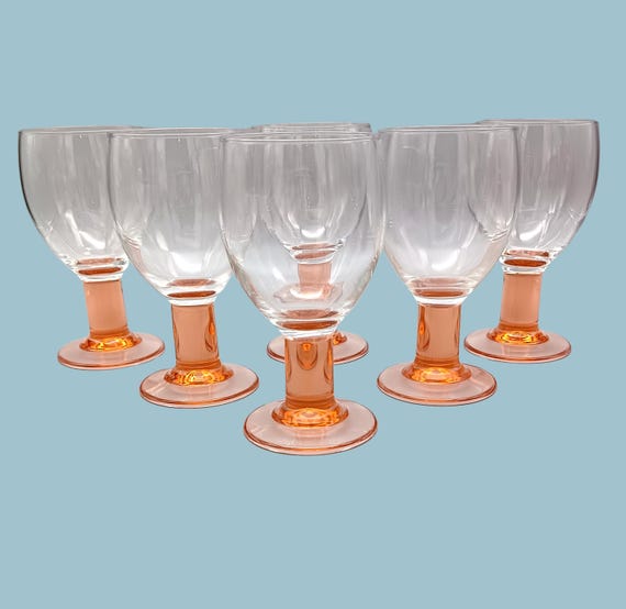 5 or 6 vintage pink stemmed GLASSES Luminarc, Scandia model