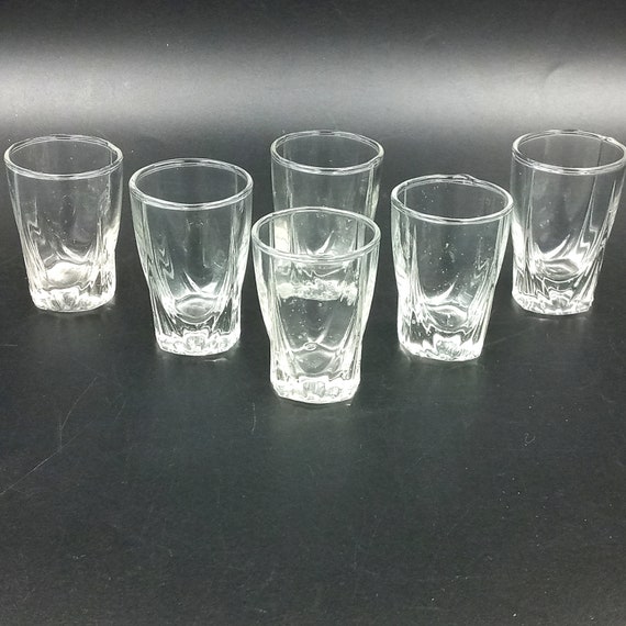 6 vintage clear glass liqueur glasses