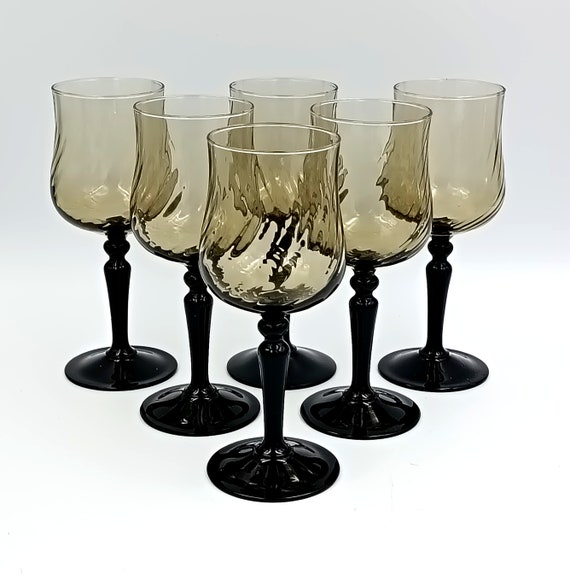 6 black French glasses Vintage glass Luminarc France model 70 - 80