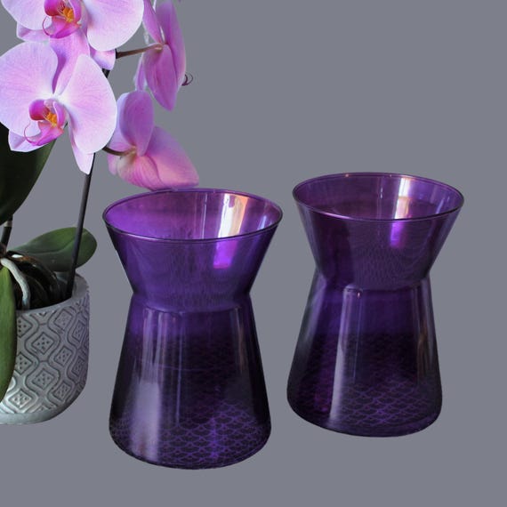 Pair of purple VASES glass medium size vintage