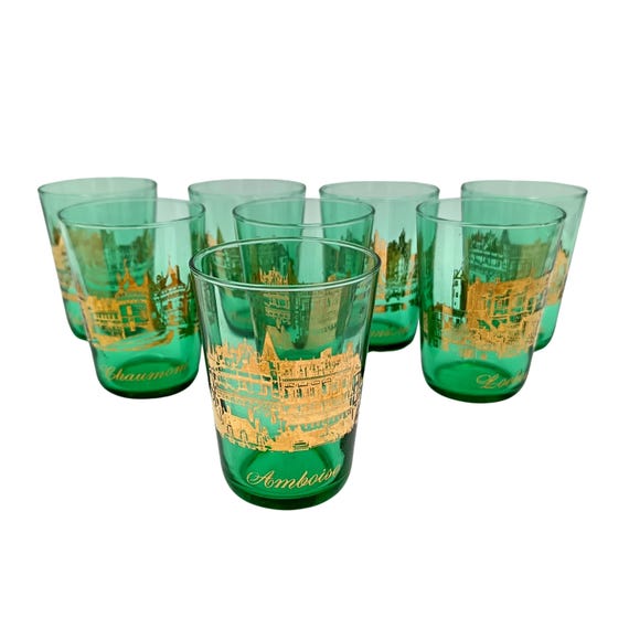 11 vintage emerald green and gold GLASSES France Loire Valley castles France