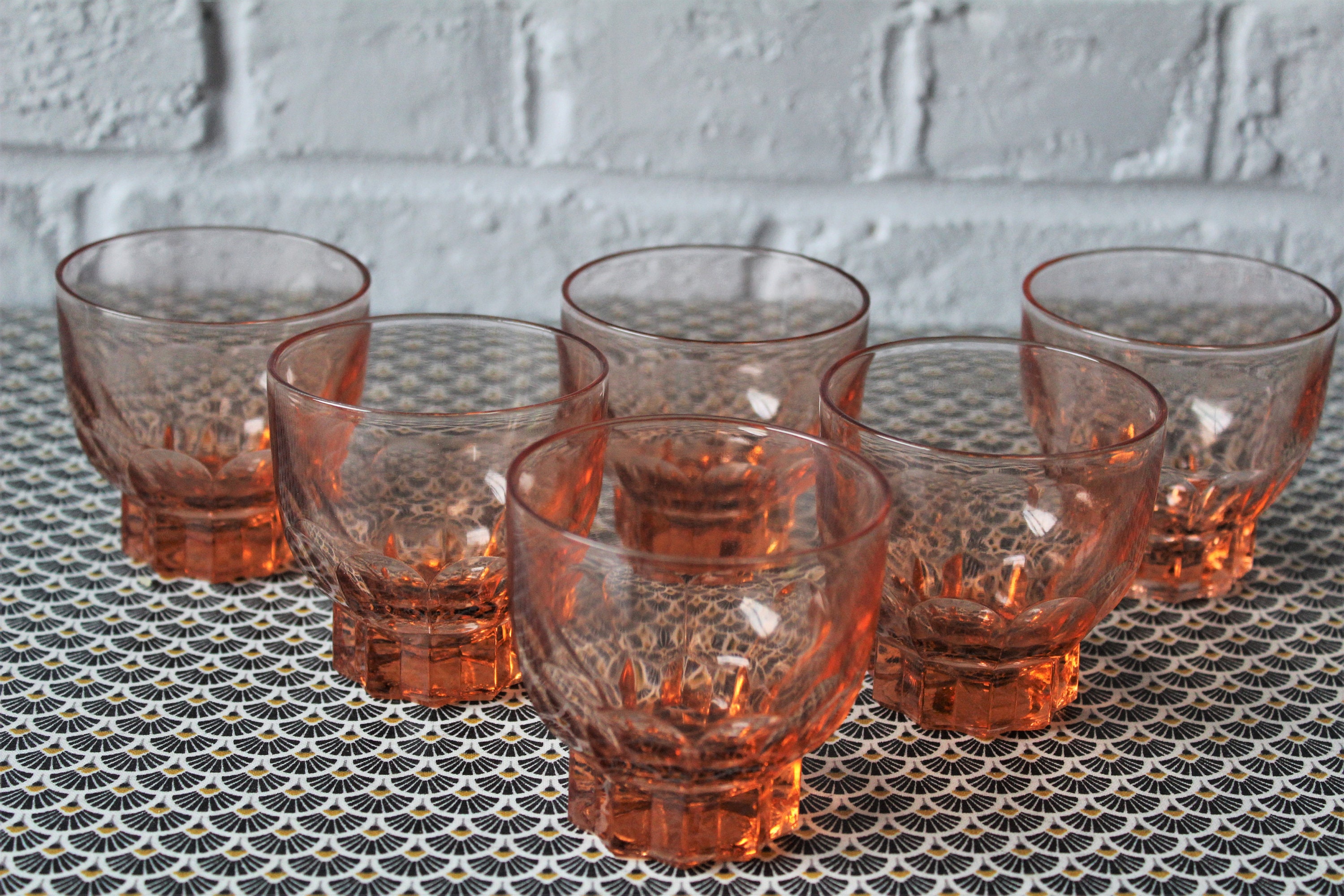 6 Petits Verres Rosaline Rétro Pied Étoile en Verre Rose, Verres Vintage 1950, Moulé Rose