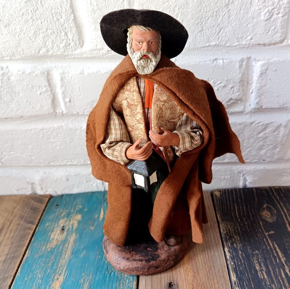 SANTON French shepherd man signed Secundo PEIRANO Aubagne France