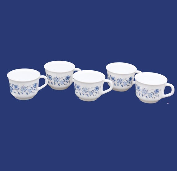 5 Arcopal coffee cups "ASTER" pattern France vintage