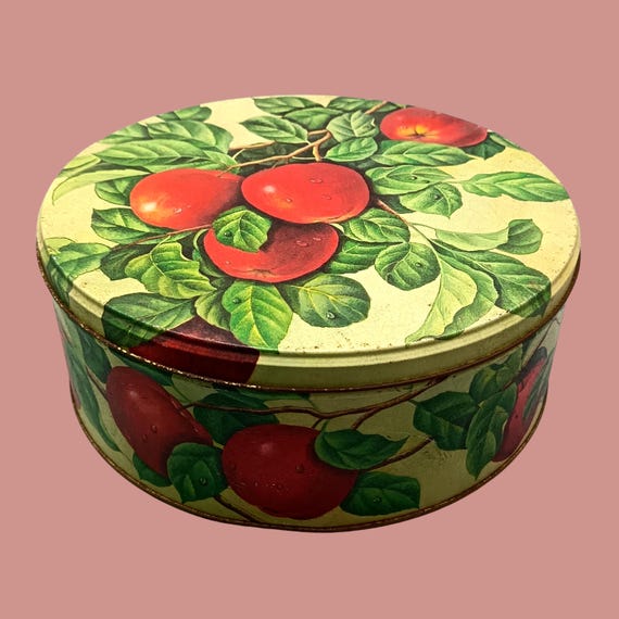 Vintage round polychrome embossed metal BOX with lid, old box