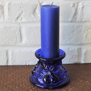 CANDLEHOLDER double function in vintage cobalt blue glass, old candle holder