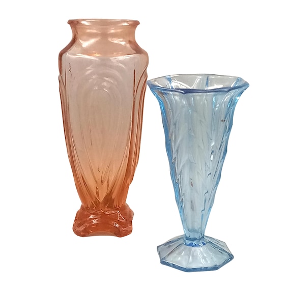 pretty Art Deco style VASES, in blue pink glass France