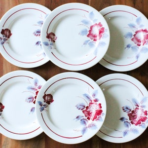 FLAT PLATES Sarreguemines Digoin Saulieu vintage, gray pink floral decor