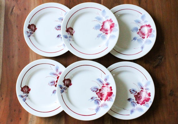 FLAT PLATES Sarreguemines Digoin Saulieu vintage, gray pink floral decor