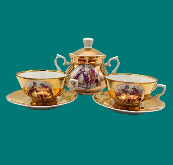 set of gold porcelain SUGAR CUPS