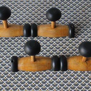 2 wooden wall-mounted COAT RACKS, art deco 1930 1940, black and natural makeover