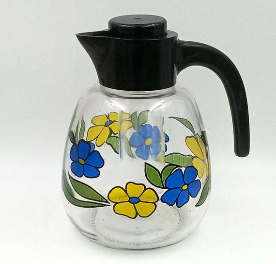 COOLER DECANTER in Enamelled Glass Flowers by AVIR, ice cube reserve