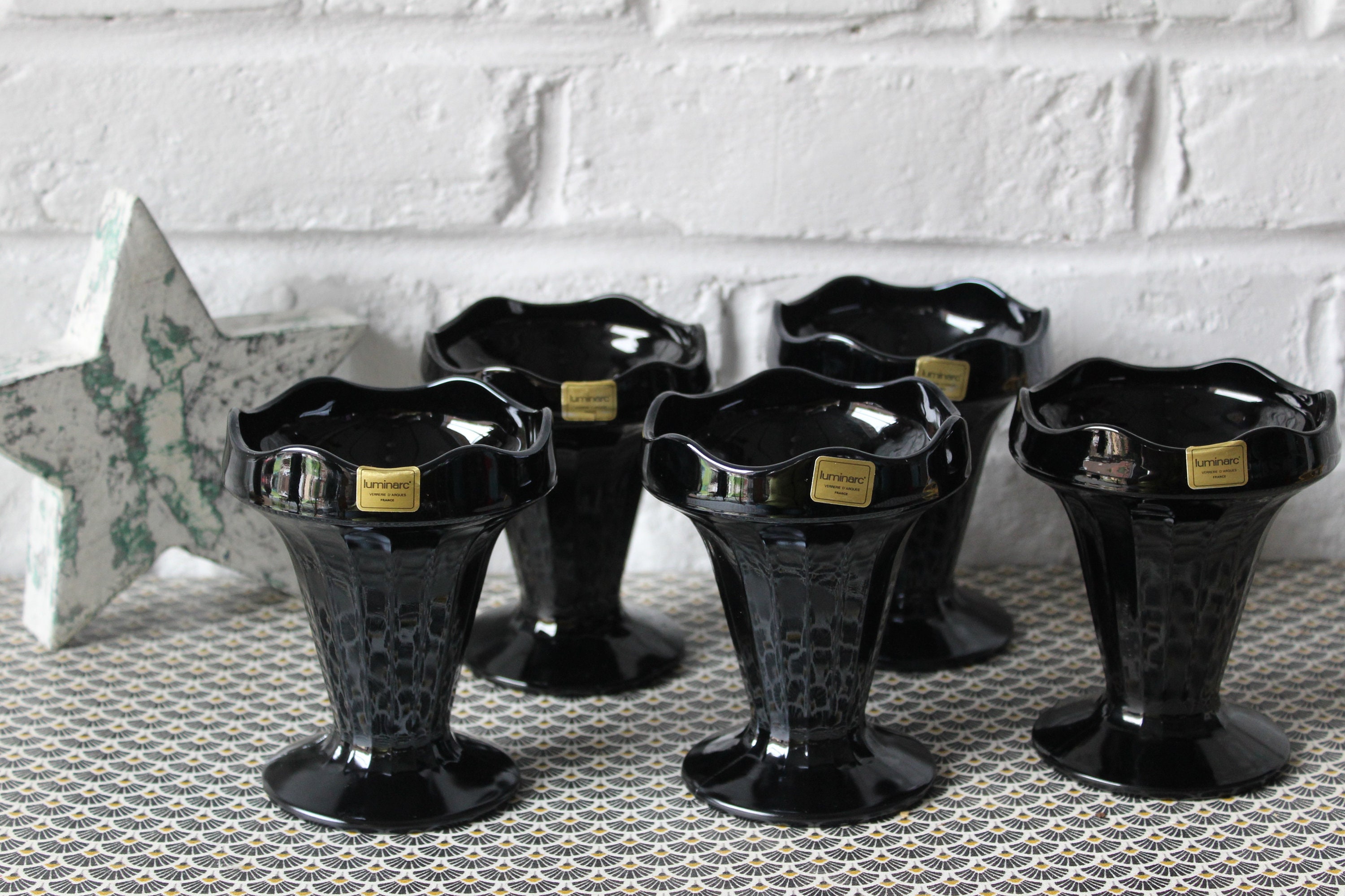 5 Coupes à Glace en Verre Noir, Salade de Fruits, Coupes Dessert, Verre Dépression