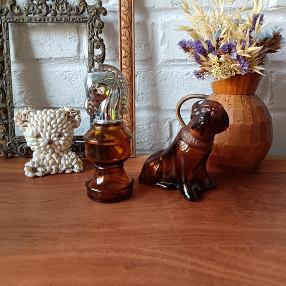 2 vintage brown glass bottles, empty perfume bottle