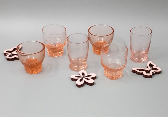 6 mismatched vintage pink LIQUEUR GLASSES to give a modern touch to your table