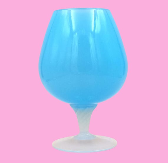 DECORATIVE GLASS RETRO BLUE OPAL PEDESTAL, VINTAGE VASE, GOBLET, OPAL VASE
