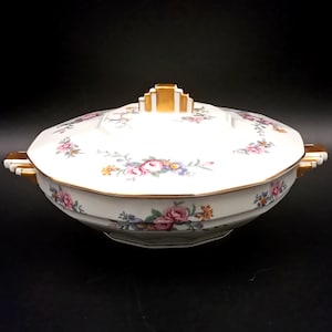 Porcelain tureen with multicolored flower pattern, vintage CERABEL porcelain