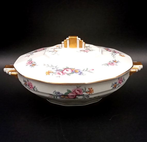 Porcelain tureen with multicolored flower pattern, vintage CERABEL porcelain