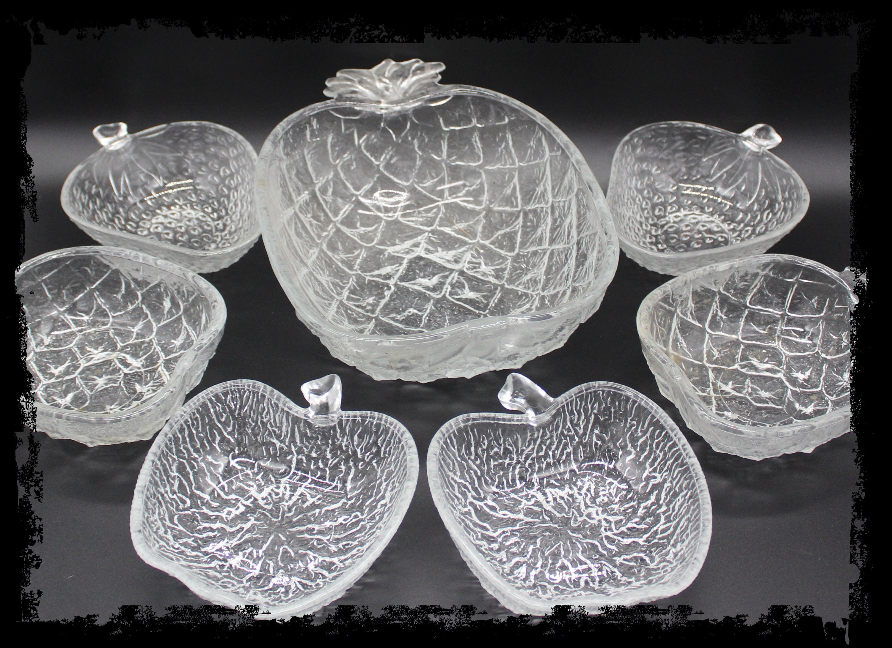 Saladier et Coupelles Tutti Frutti en Verre, Bol à Dessert, Ananas Pomme Fraise