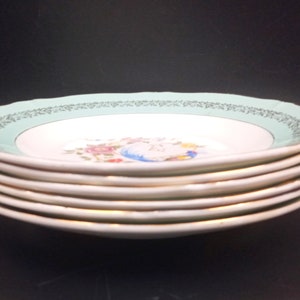 6 ASSIETTES plates françaises vintage, porcelaine Céranord Saint-Amand, Phoenix sur une branche fleurie image 3