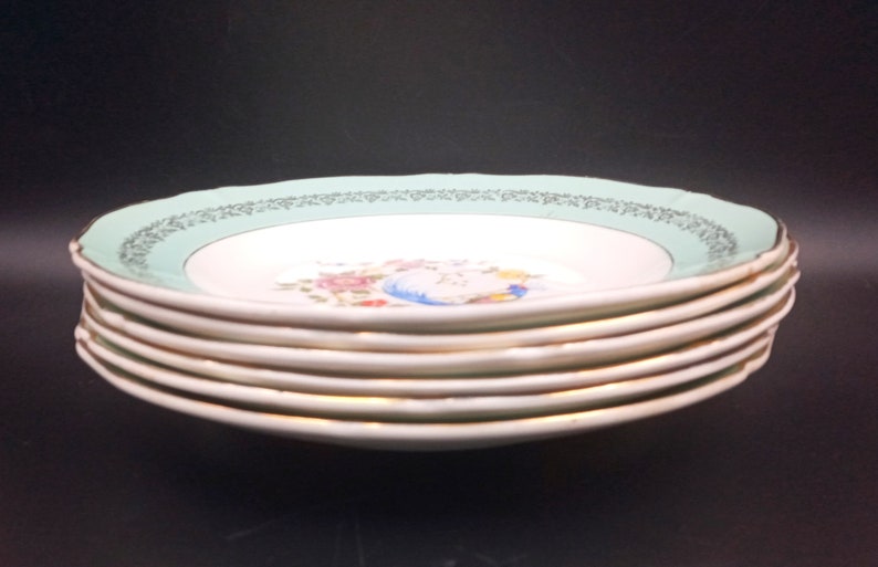 6 ASSIETTES plates françaises vintage, porcelaine Céranord Saint-Amand, Phoenix sur une branche fleurie image 3
