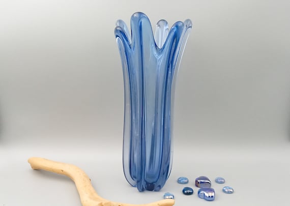 Vintage pinched crystal vase, 1970s, 27 cm tall