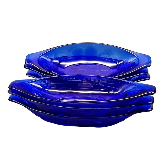 6 vintage LUMINARC France cobalt blue ice cream cups, "gourmet" model