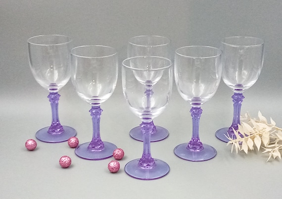 GLASSES 25 cl with vintage purple stem FRANCE by 4 or 6