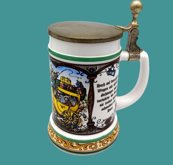 Vintage German Opaline Beer Mug with Lid