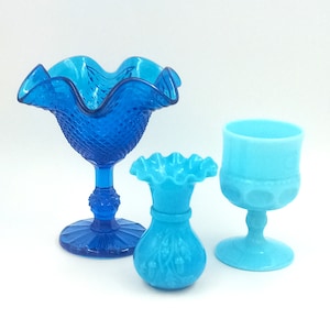 Trio of CUPS/VASES in vintage turquoise blue opaline glass