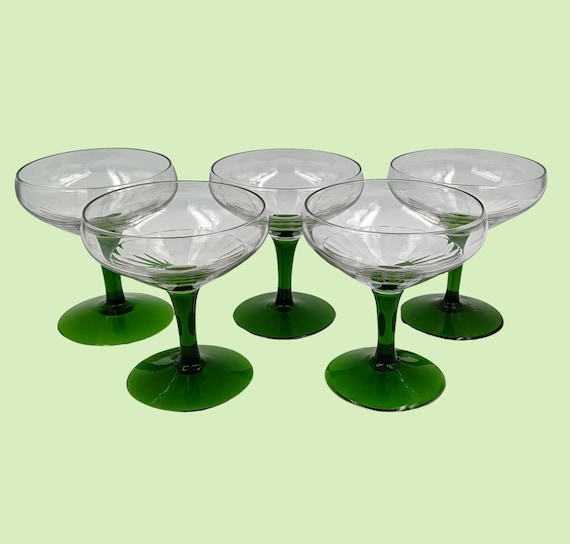 Small vintage green CUPS, 5 green glasses on retro stand