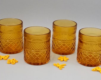 4 VERRES whisky apéritifs ambrés vintage, France