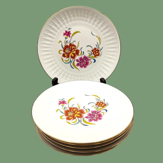 5 or 6 old dessert PLATES FD Chauvigny France flower bouquet motif