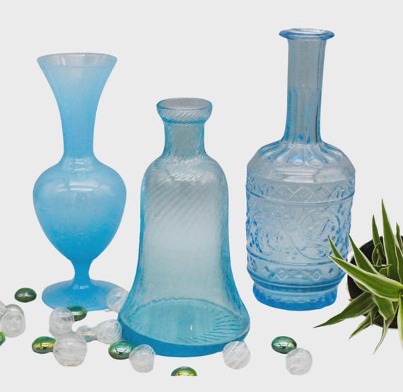 Trio of vintage sky blue turquoise glass VASES
