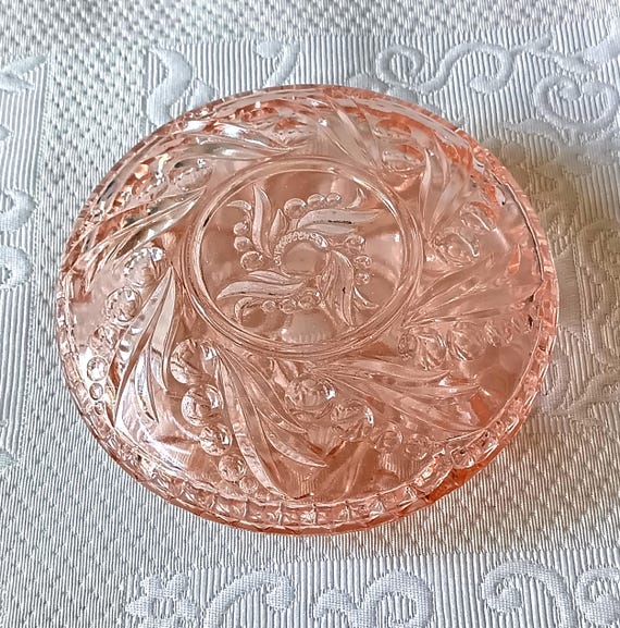VIDE POCHES, small pink glass jewelry box double bowl Vintage France